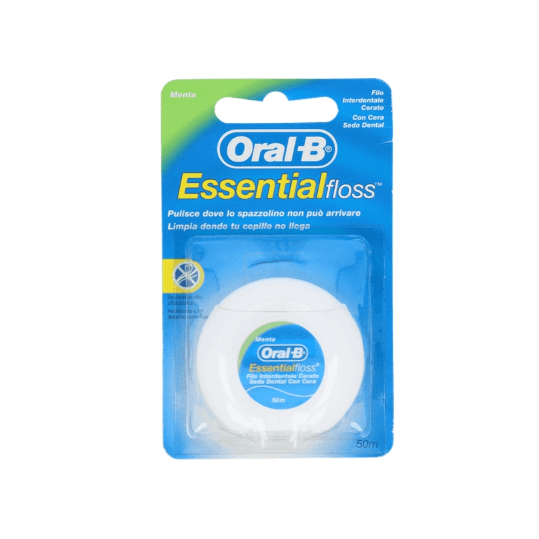 ORAL-B ESSENTIAL FLOSS FLUOR SEDA DENTAL CON CERA MENTA;50 M