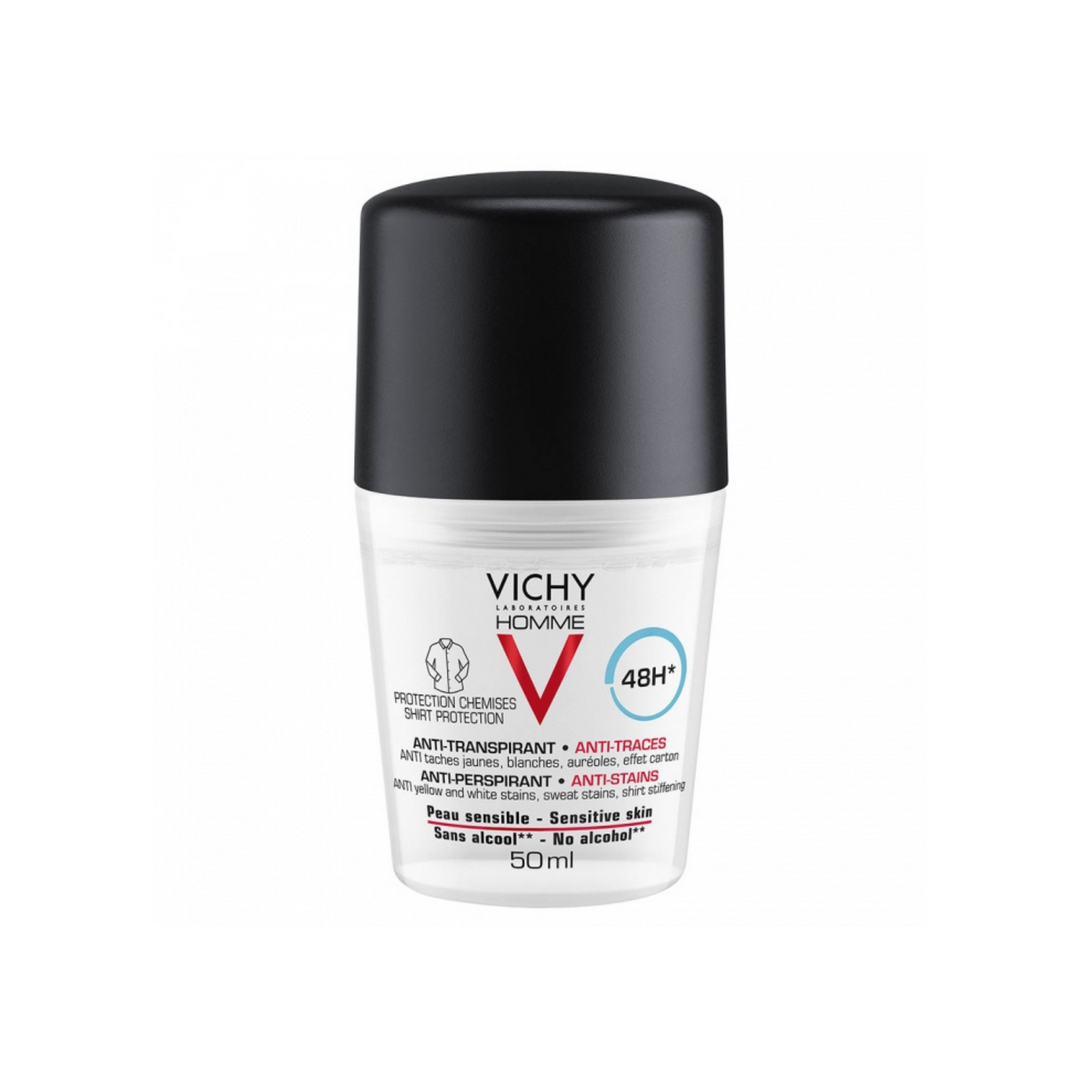 VICHY HOMME DESODORANTE ANTITRANSPIRANTE ANTIMANCHAS HOMBRE ROLL ON ;50 ML