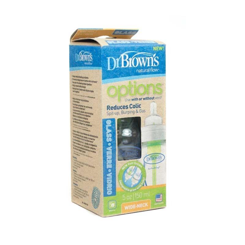DR BROWN´S BIBERON VIDRIO ANTICOLICO TETINA SILICONA OPTIONS 150 ML BOCA ANCHA