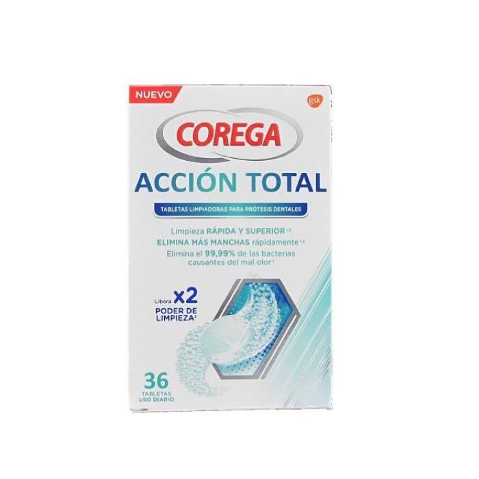 COREGA ACCION TOTAL LIMPIADOR LIMPIEZA PROTESIS DENTAL ;36 TABLETAS