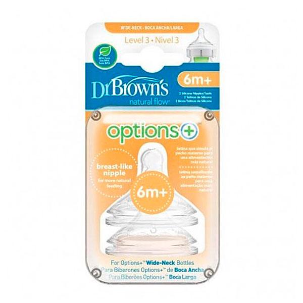 DR BROWN´S TETINA SILICONA BOCA ANCHA OPTIONS+ NATURAL FLOW NIVEL 3 2 U