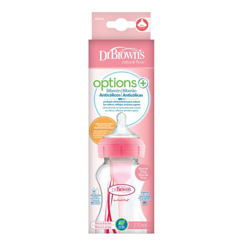 DR BROWN´S BIBERON BOCA ANCHA PP OPTIONS+ NATURAL FLOW ROSA 270 ML