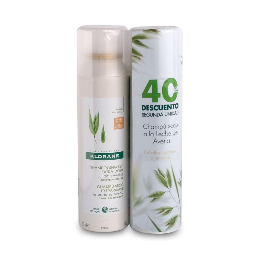 KLORANE CHAMPU SECO A LA LECHE DE AVENA CABELLO CASTAÑO/ MORENO PACK DUO;2X 150 ML