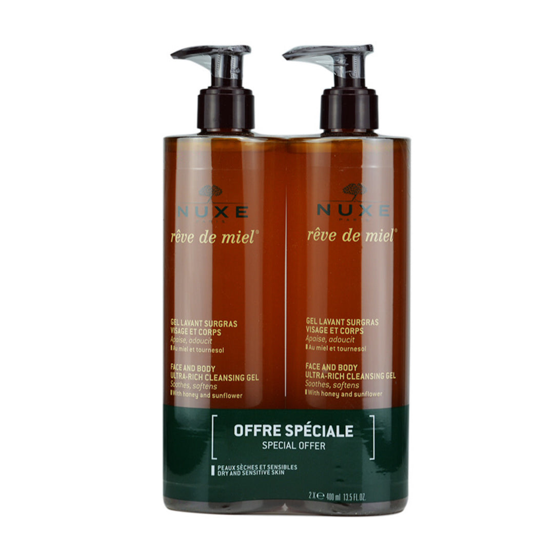 NUXE REVE DE MIEL DUPLO GEL LIMPIADOR DERMATOLOGICO FACIAL Y CORPORAL ;400ML