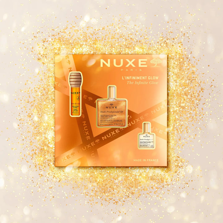 NUXE COFRE INFINIMENT GLOW HUILE PRODIGIEUSE OR 50ML+ NUXE REVE DE MIEL SOIN DE LEVRES
