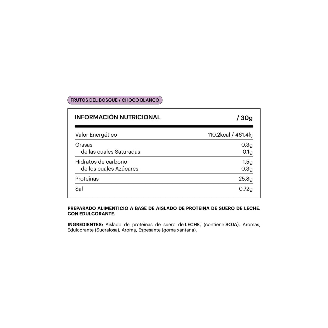 BE LEVELS ISOLATED PROTEIN FRUTOS ROJOS- CHOCOLATE BLANCO; 750G