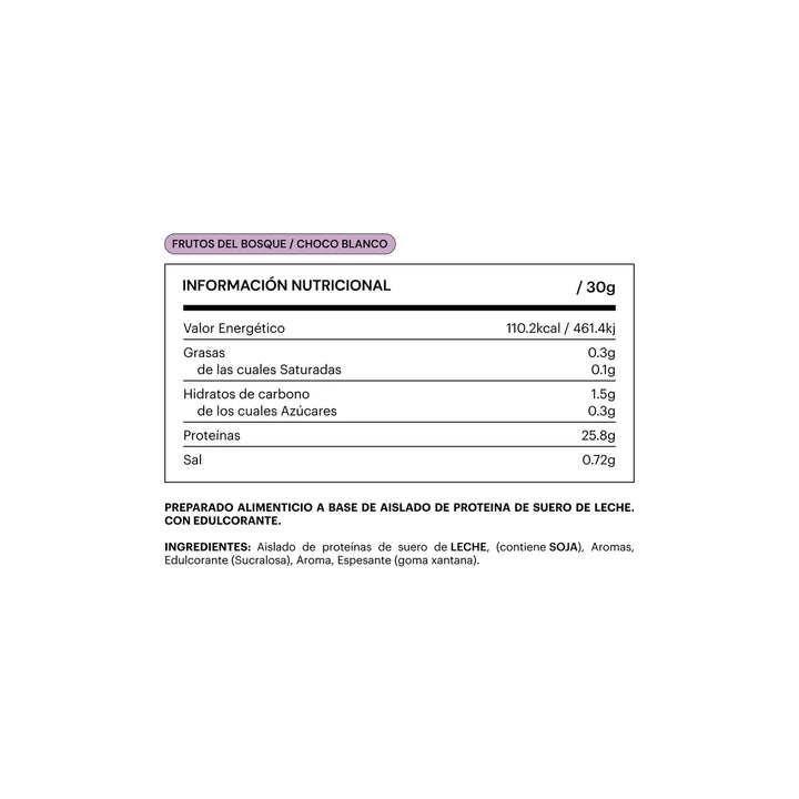 BE LEVELS ISOLATED PROTEIN FRUTOS ROJOS- CHOCOLATE BLANCO; 750G