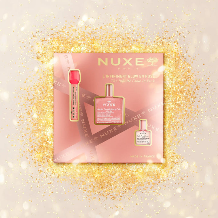 NUXE COFRE ROSE A L ́INFINIMENT GLOW EN ROSE ( HUILE OR FLORALE 50 ML+ PLUMPING LIP)
