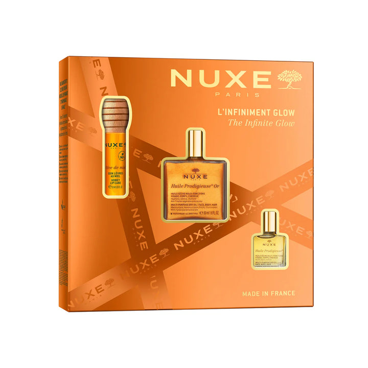 NUXE COFRE INFINIMENT GLOW HUILE PRODIGIEUSE OR 50ML+ NUXE REVE DE MIEL SOIN DE LEVRES