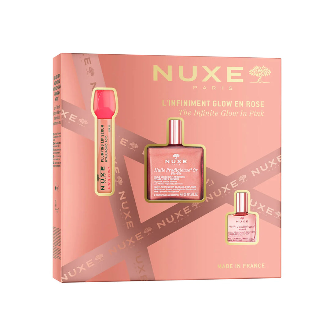 NUXE COFRE ROSE A L ́INFINIMENT GLOW EN ROSE ( HUILE OR FLORALE 50 ML+ PLUMPING LIP)