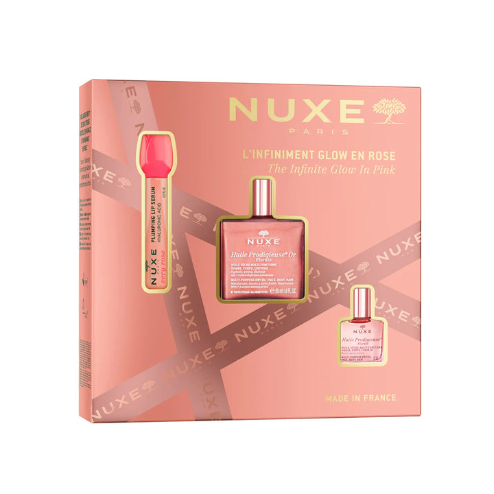 NUXE COFRE ROSE A L ́INFINIMENT GLOW EN ROSE ( HUILE OR FLORALE 50 ML+ PLUMPING LIP)