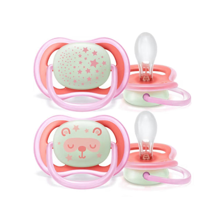 AVENT CHUPETE SILICONA ULTRA AIR NOCTURNO ROSA 6-18 MESES 2U